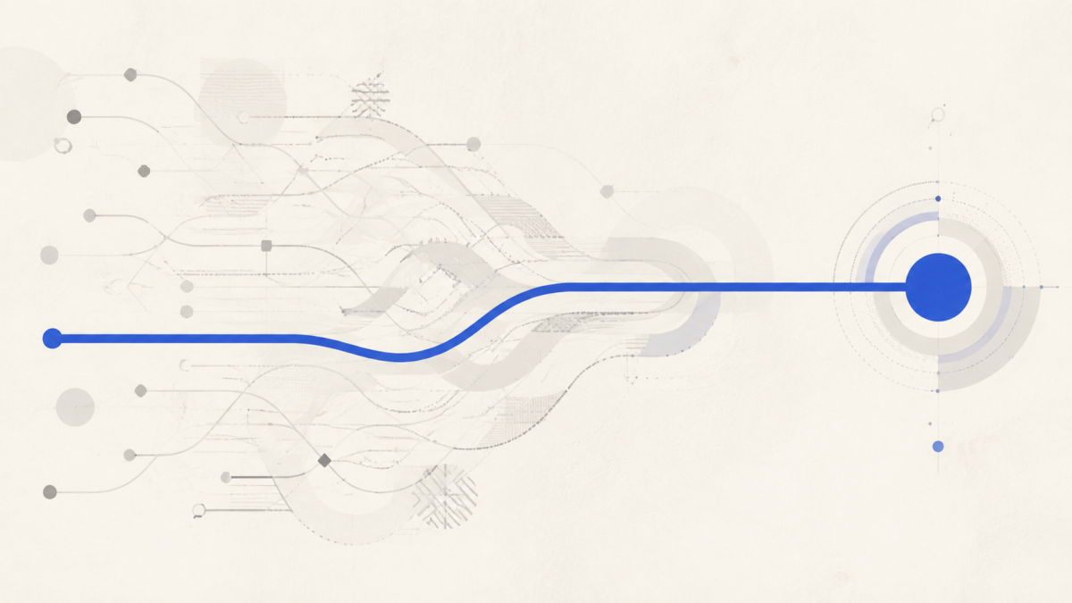 Abstract competing pale branches surrounding one deliberate cobalt route