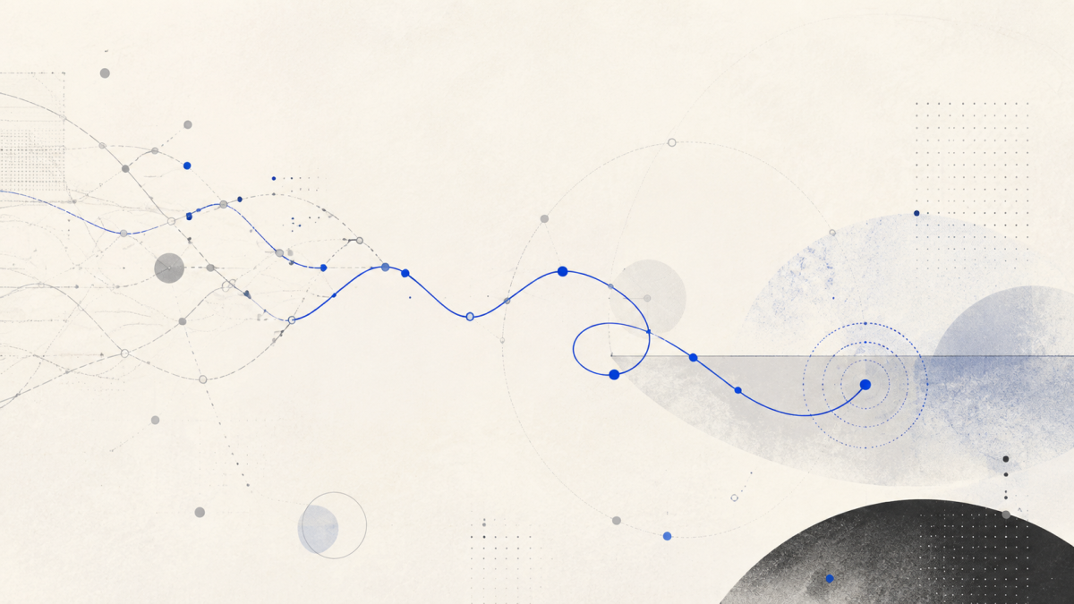 Abstract uncertain trajectories connected by one probing cobalt line