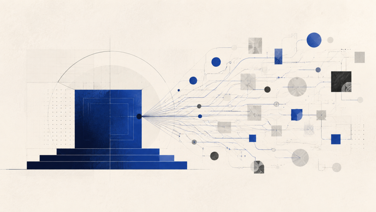 Abstract stable cobalt structure connected to shifting external paths